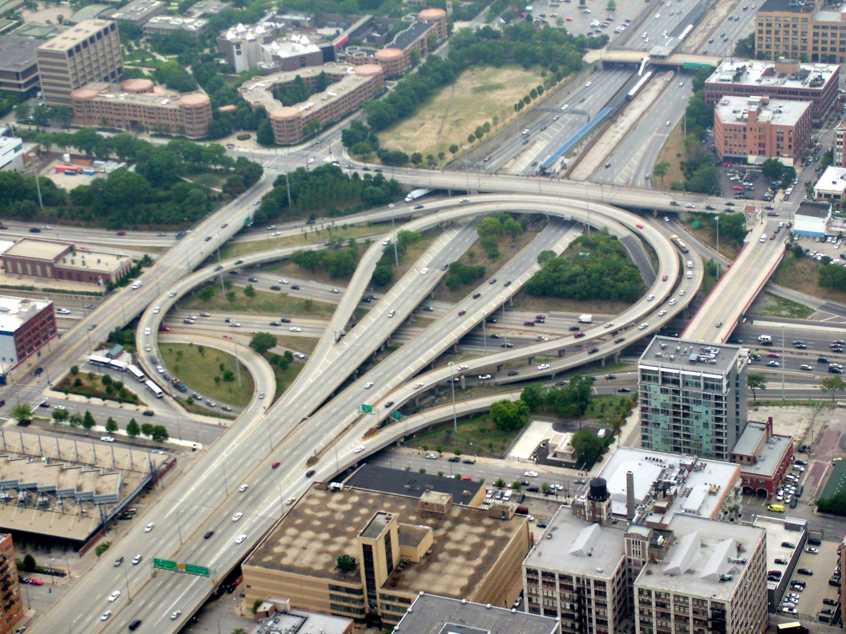 Overhead photo of the Circle Interchange in Chicago.